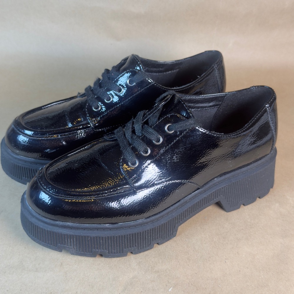 Limelight Patent Platform Oxfords Size 9 Black Lug Sole Lace Up Shoes